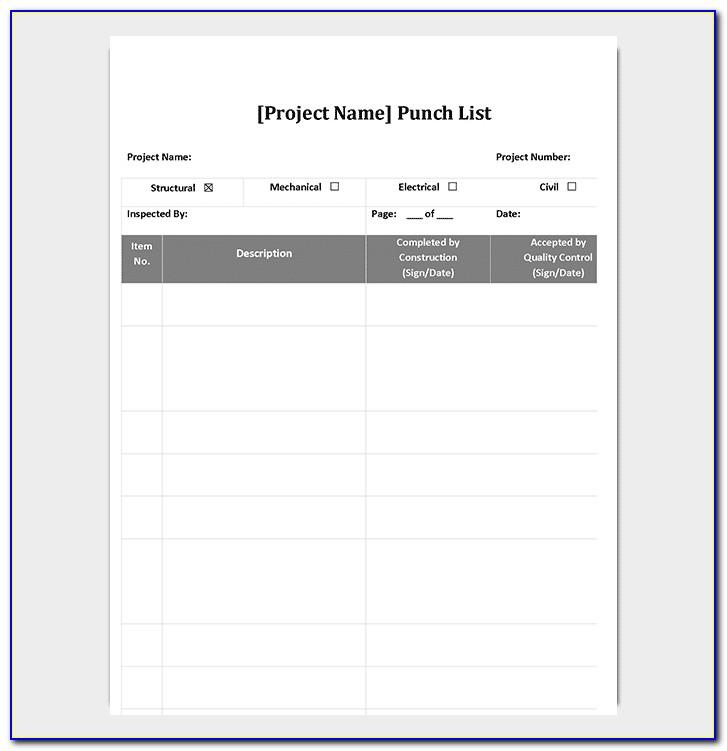 Construction Punch List Template Excel Free