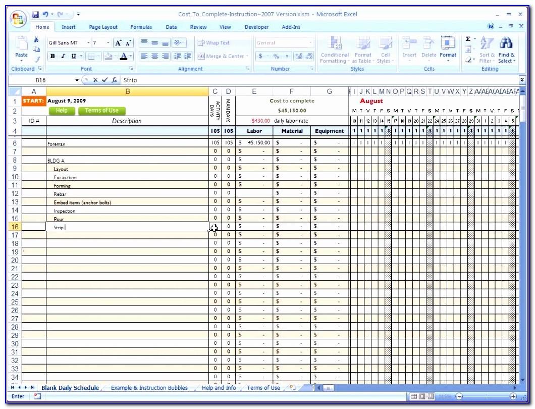 Construction Schedule Gantt Chart Excel Template