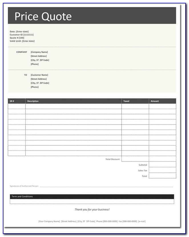 Excel Quote Template Free Download
