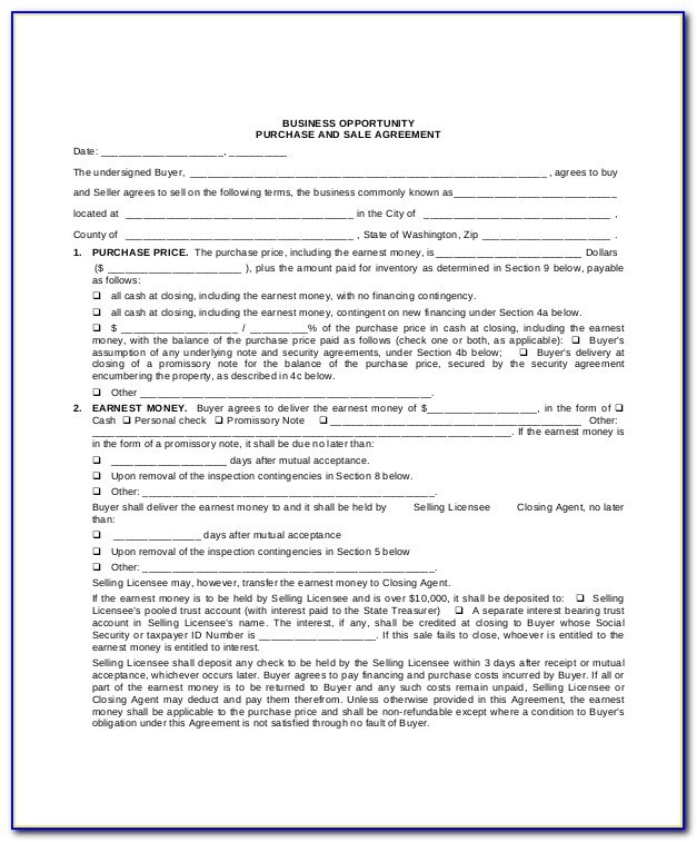Free Business Purchase And Sale Agreement Template