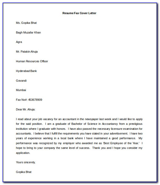 Free Printable Cover Letter Examples