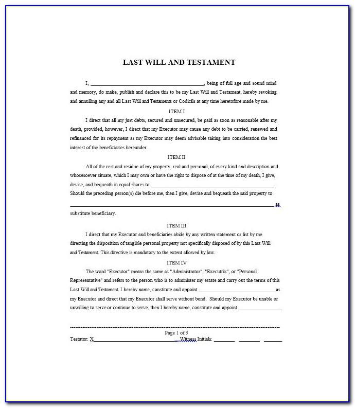 Free Printable Last Will And Testament Template Uk
