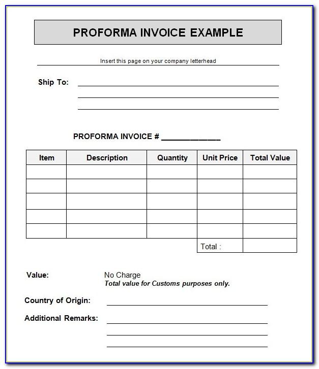Free Proforma Invoice Template Xls