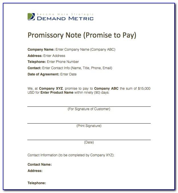 Free Promise To Pay Agreement Form