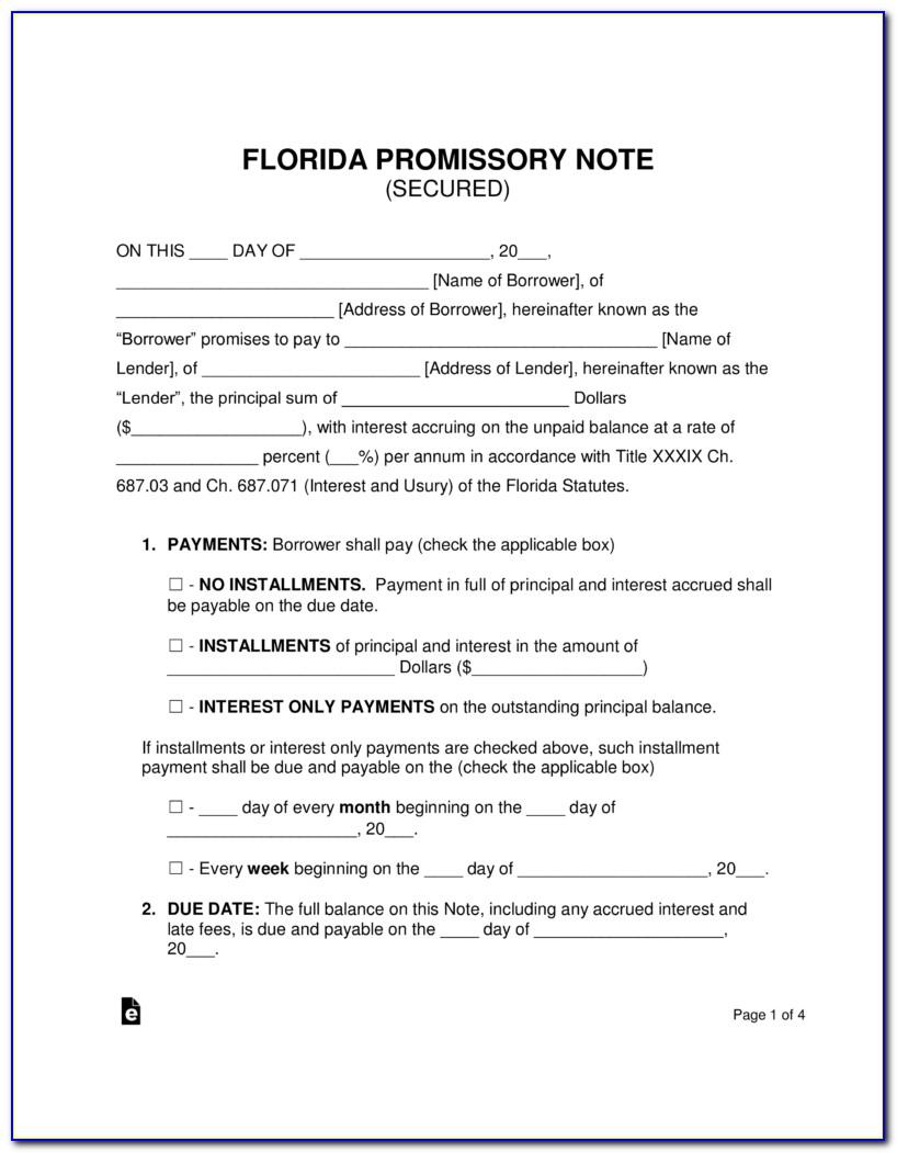 Free Promissory Note Form Florida