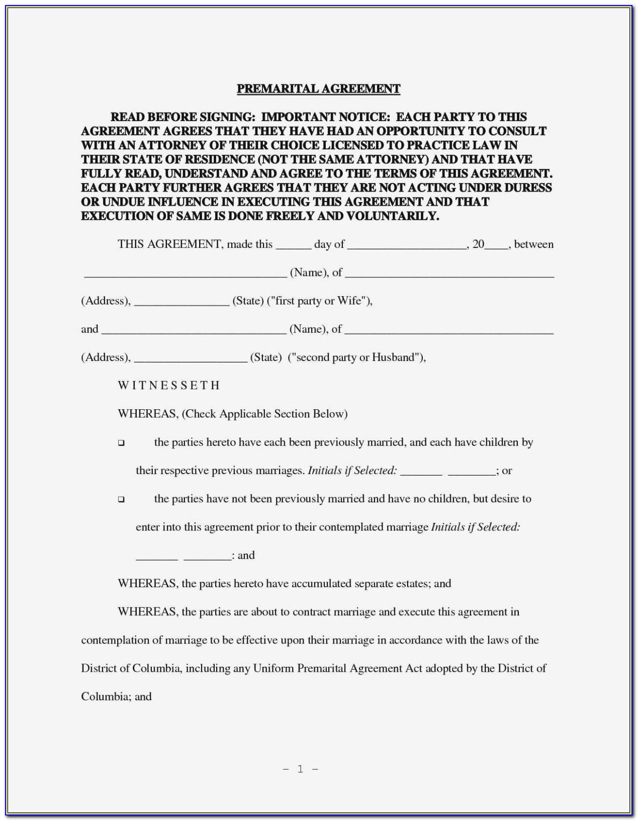 Prenuptial Agreement Form California Free Download