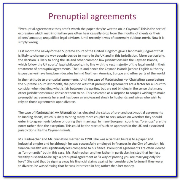 Prenuptial Agreement Sample New Zealand
