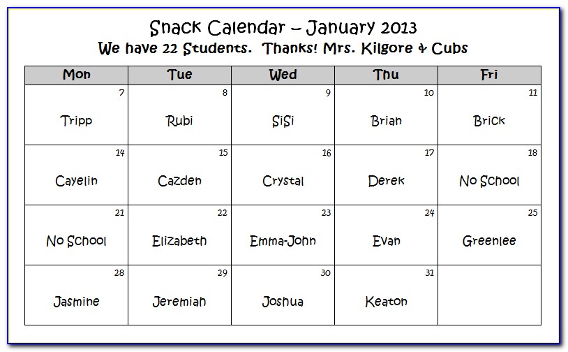 Preschool Staff Schedule Template