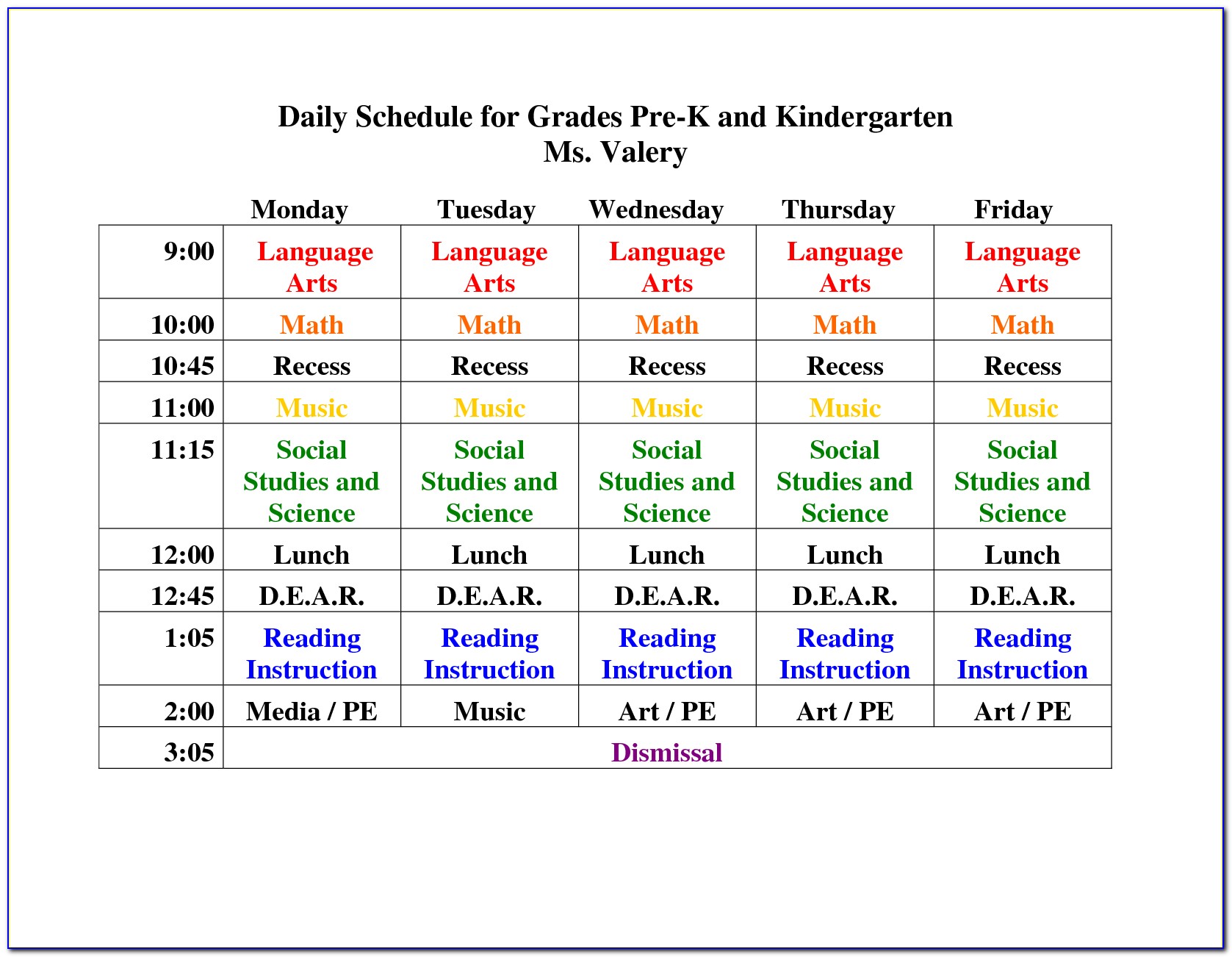Preschool Weekly Planner Template