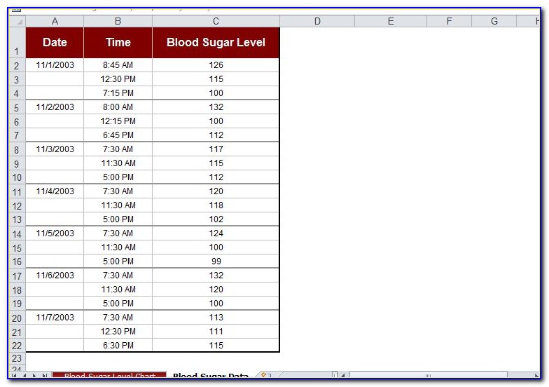 Printable Blood Sugar Chart Template
