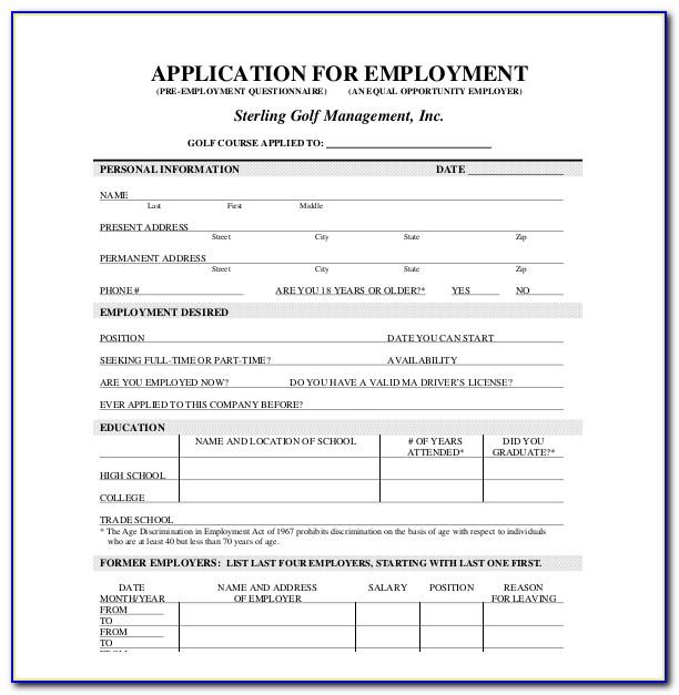 Printable Job Application Templates Free