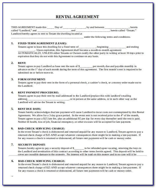 Printable Simple Lease Agreement Template