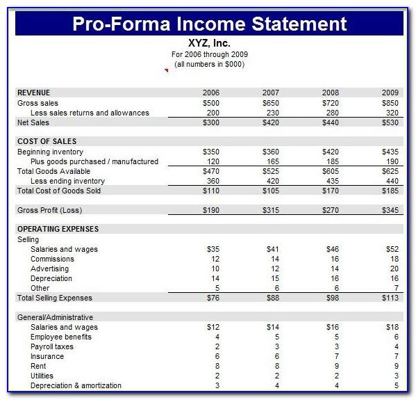 Pro Forma Financial Statement Template