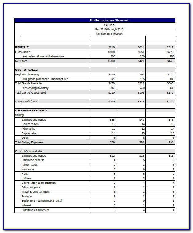Pro Forma Financial Statements Examples