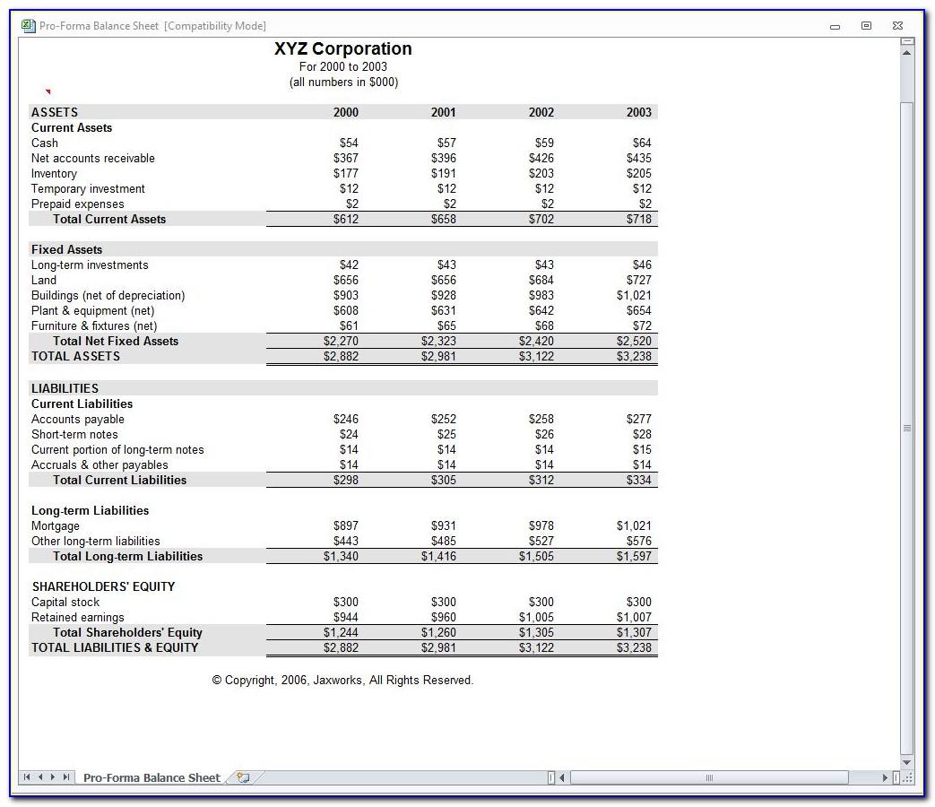 Pro Forma Financial Statements Template Excel