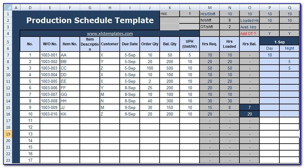 Production Plan Example Excel