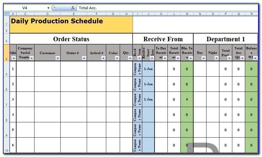 Production Schedule Excel Sheet