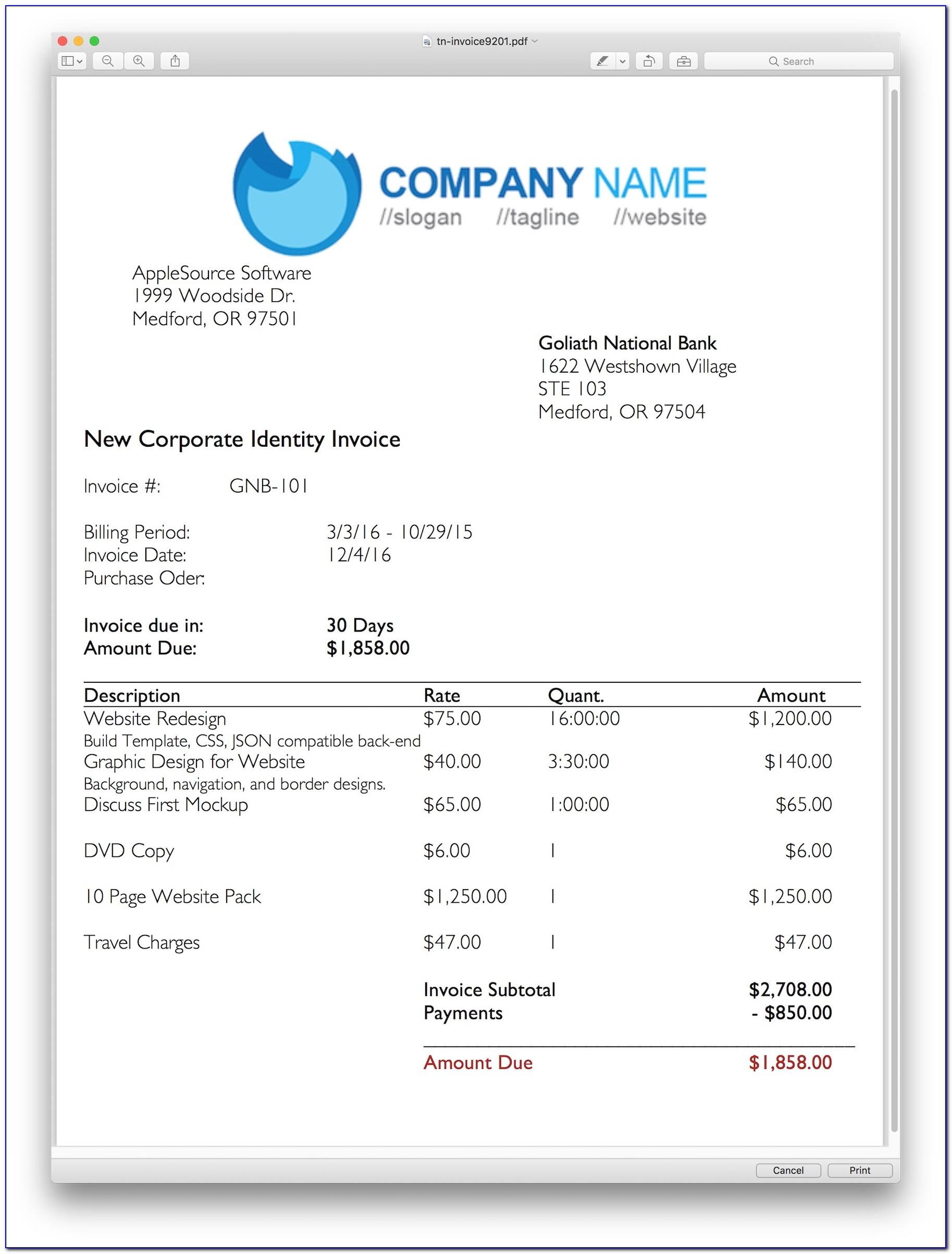 Professional Invoice Template Mac