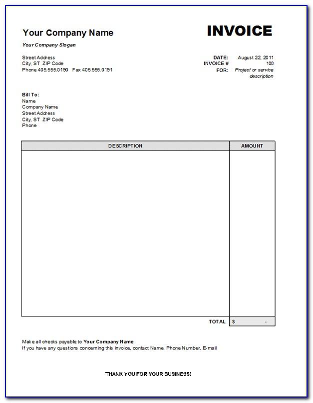 Professional Service Invoice Template Excel