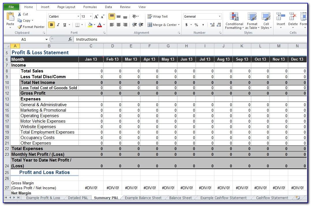 Profit And Loss Account Sample Excel