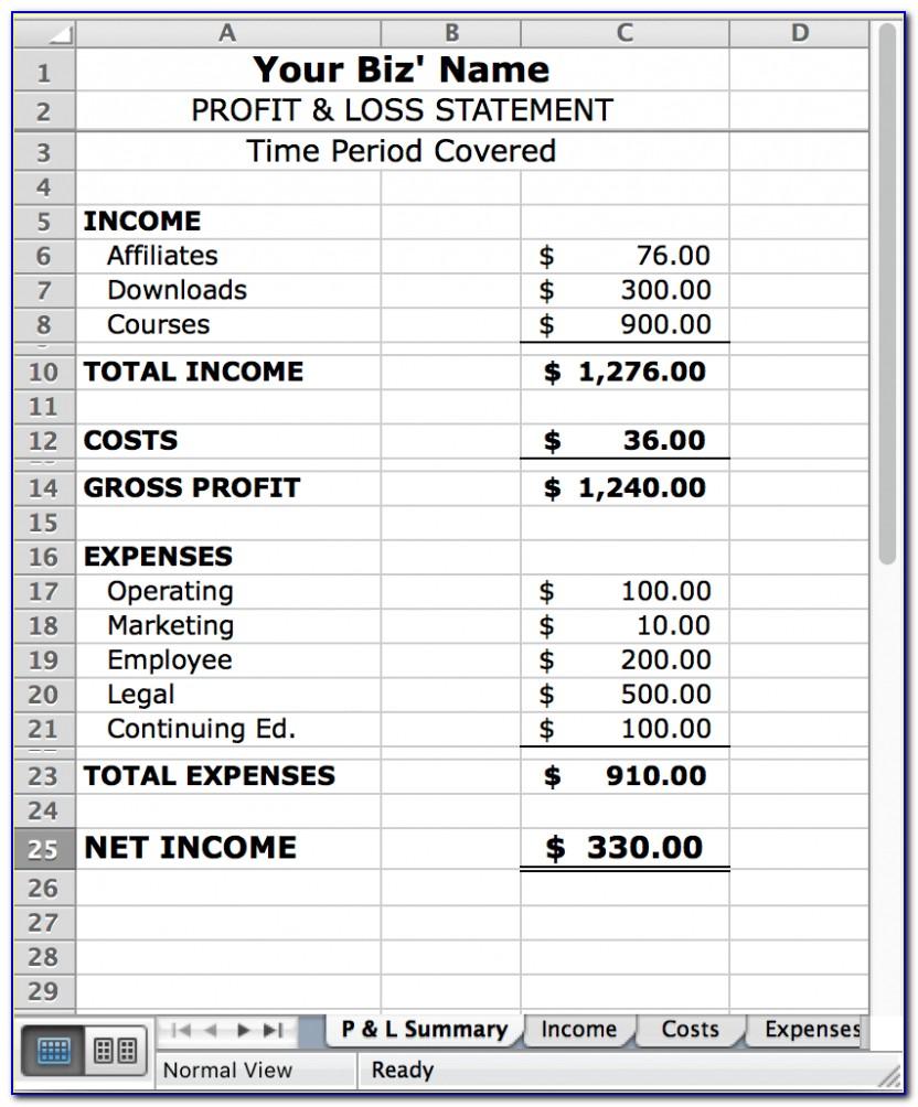 Profit And Loss Account Template Pdf