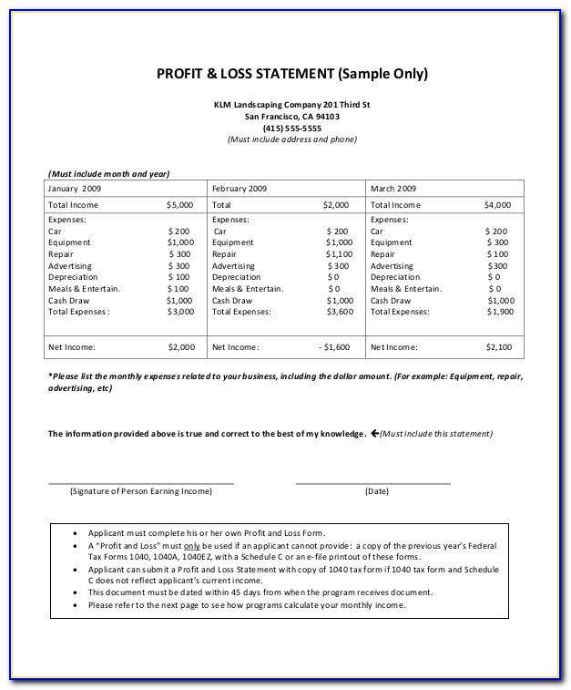 Profit And Loss Statement For Self Employed Free