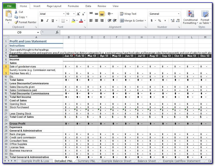 Profit And Loss Template Excel 2010