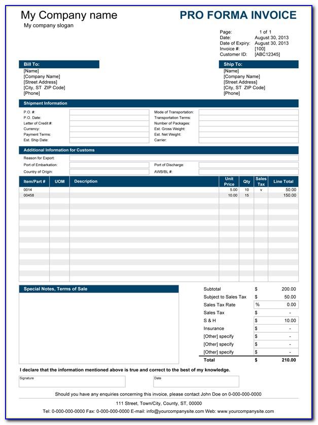 Proforma Invoice Form Excel