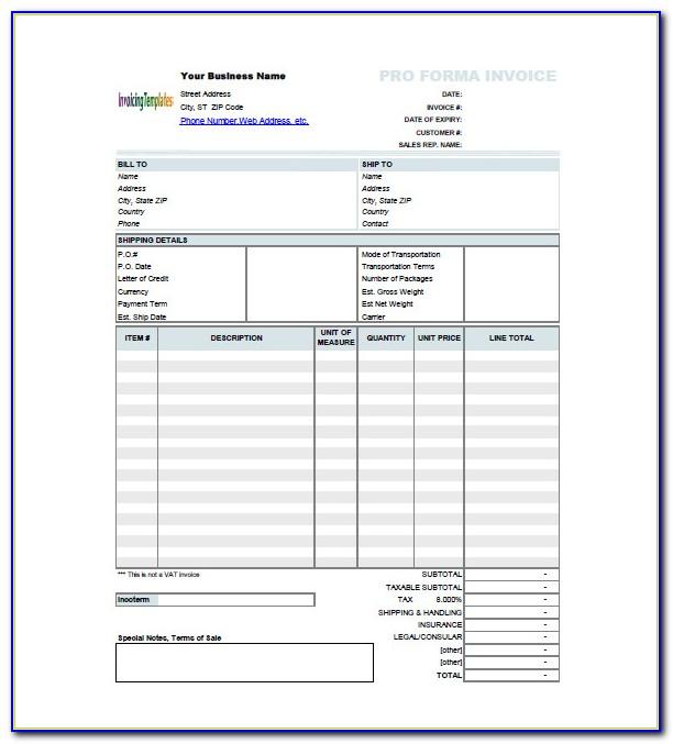 Proforma Invoice Sample For Advance Payment Pdf