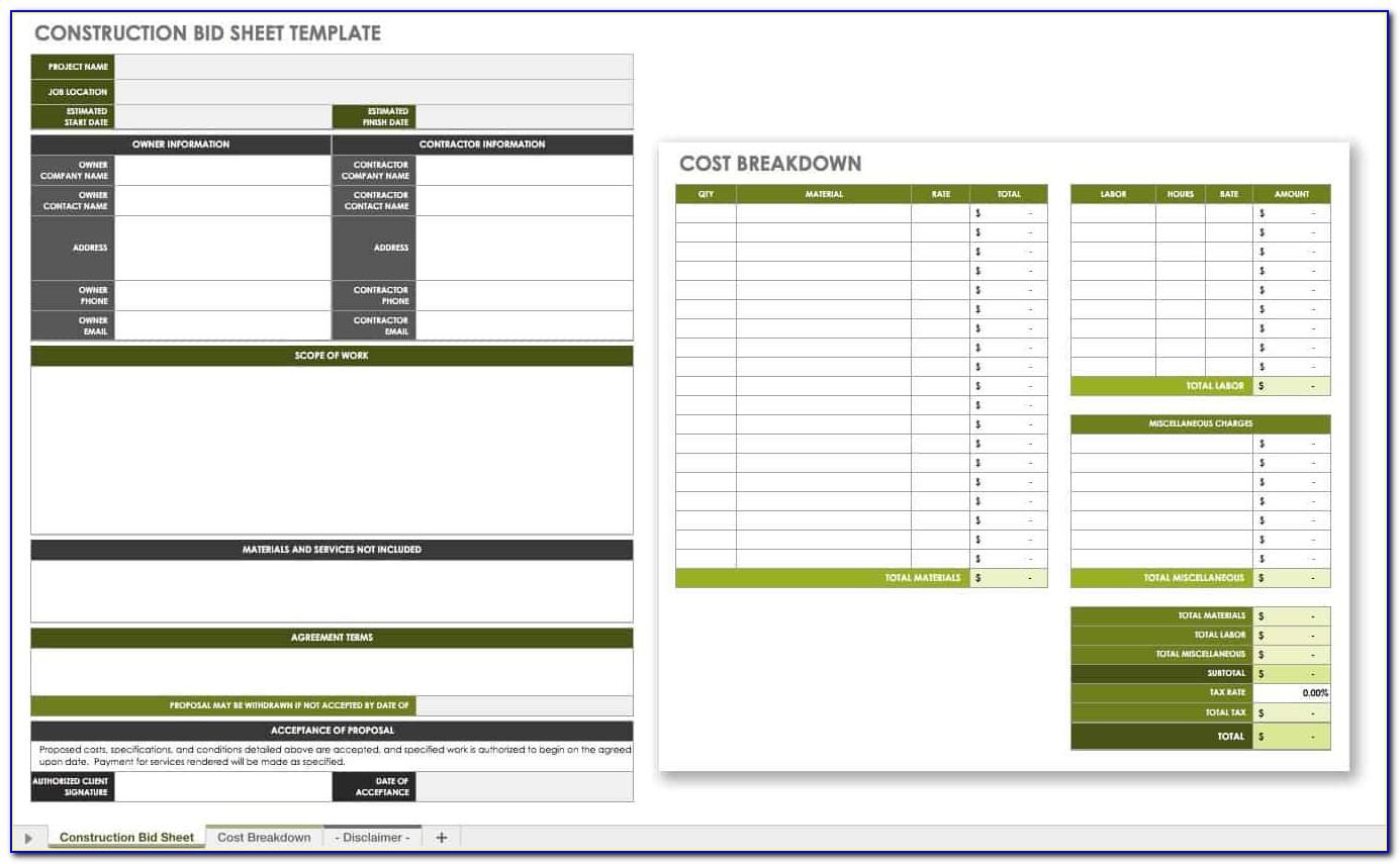 Project Bid Template Excel