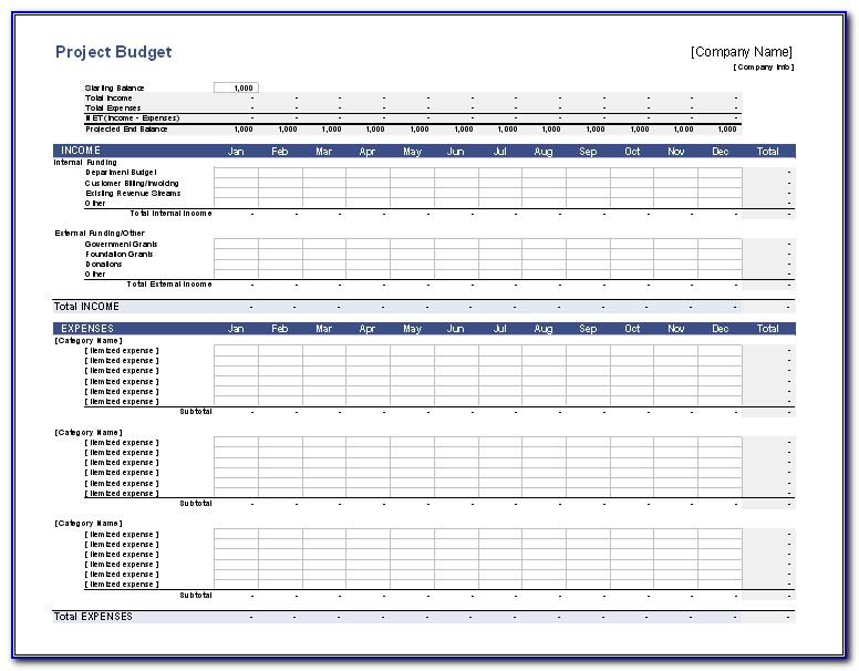Project Budget Excel Spreadsheet Template