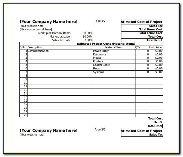 Project Costing Proposal Template
