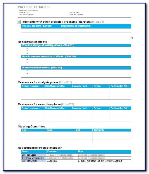 Project Management Charter Template Example