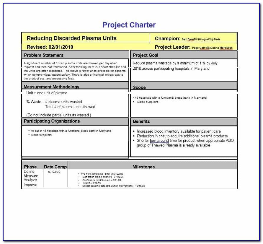 Project Management Charter Template Excel