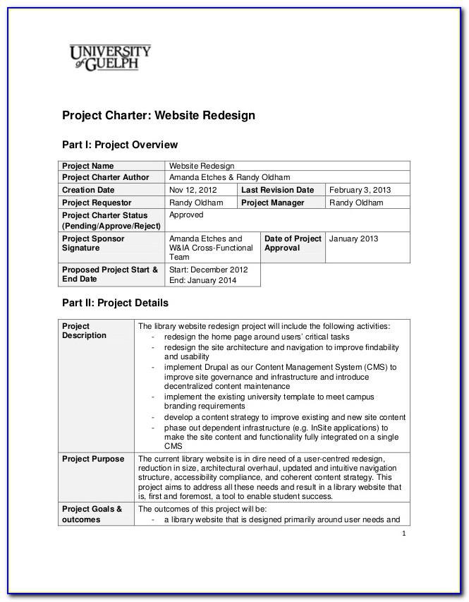 Project Management Charter Template Sample