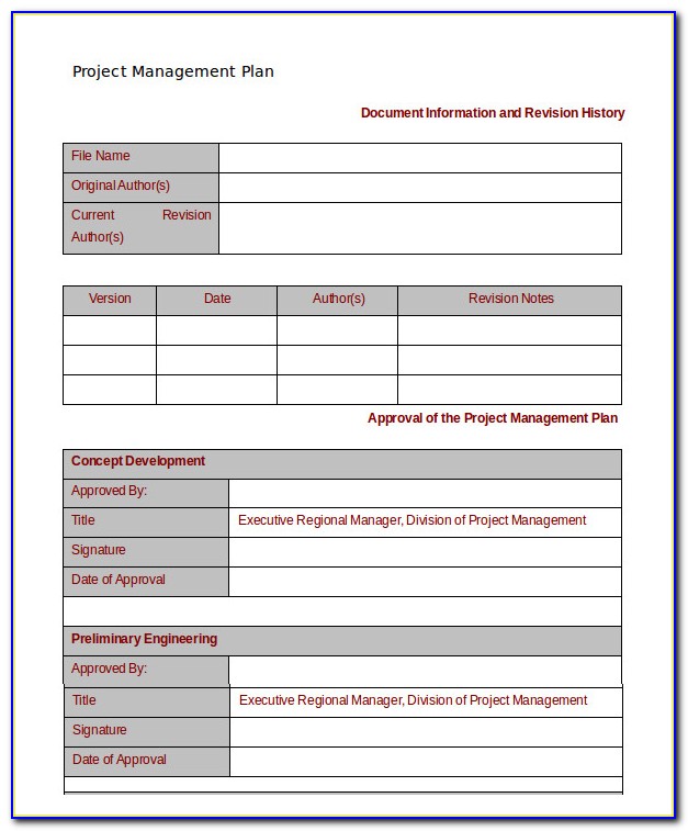 Project Management Plan Template Free
