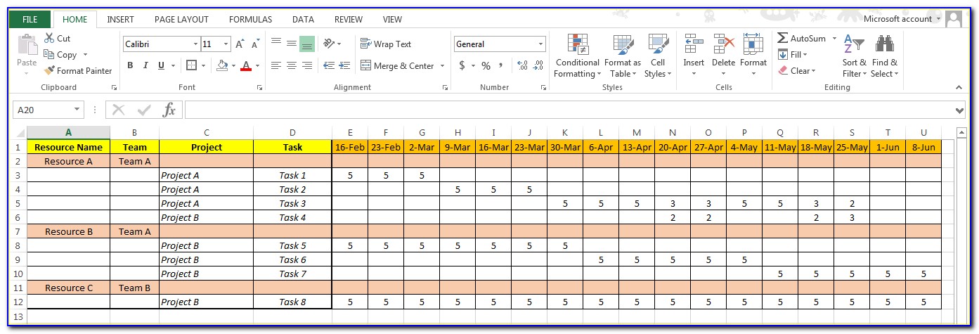 Project Management Resource Planning Template Excel