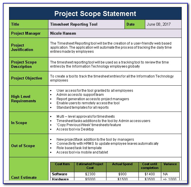 Project Management Scope Document Templates