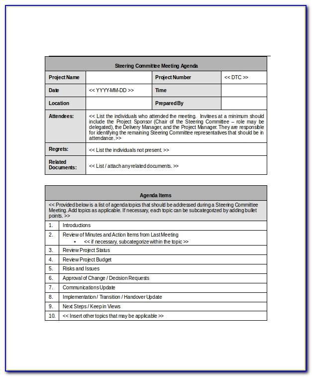 Project Management Steering Committee Agenda Template