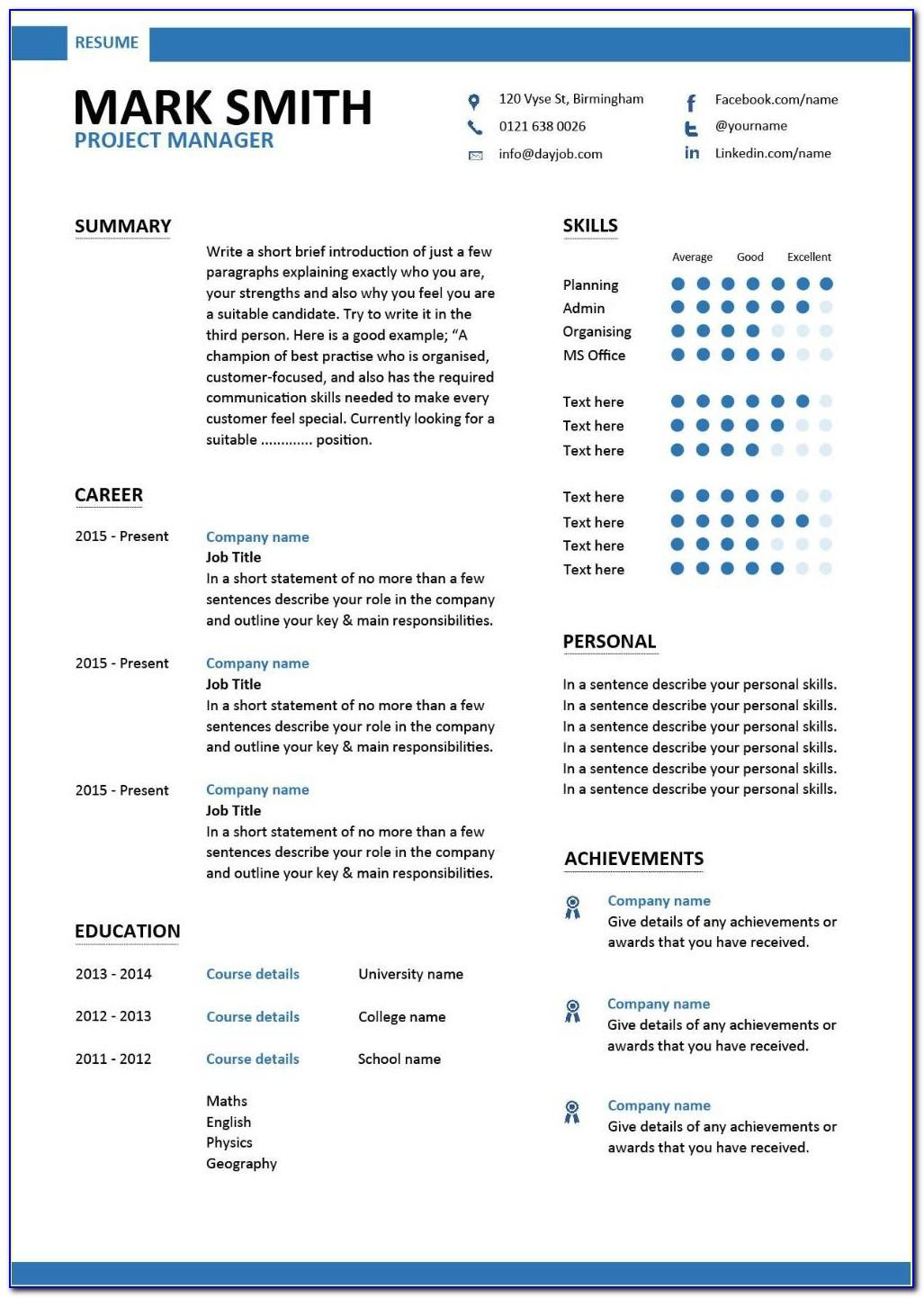 Project Manager Cv Template Download