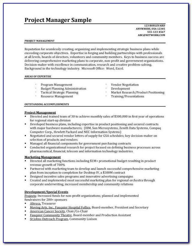Project Manager Resume Sample Pdf