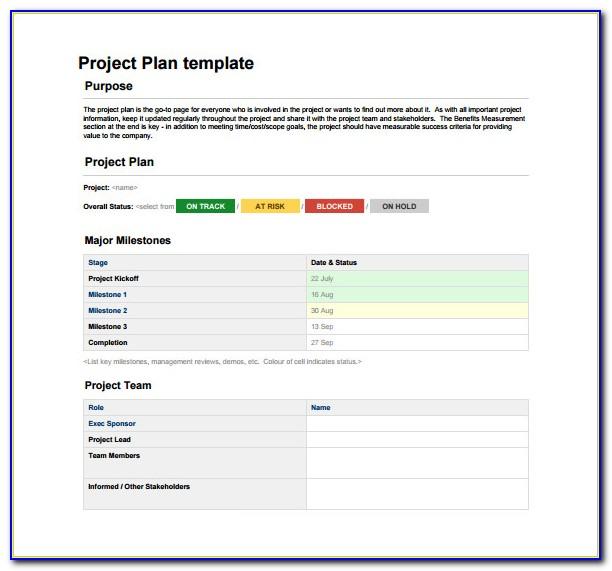 Project Plan Word Template Free Download
