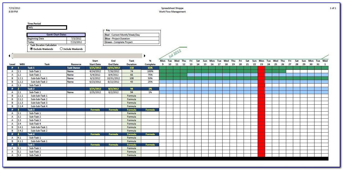 Project Resource Calendar Template Excel
