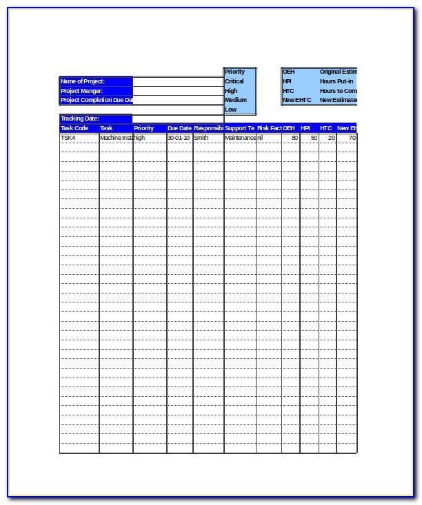 Project Task Tracking Excel Sheet