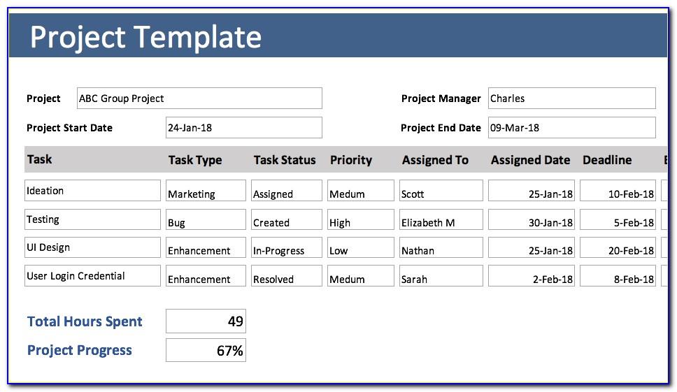 Project Tracking Excel Sheet Template