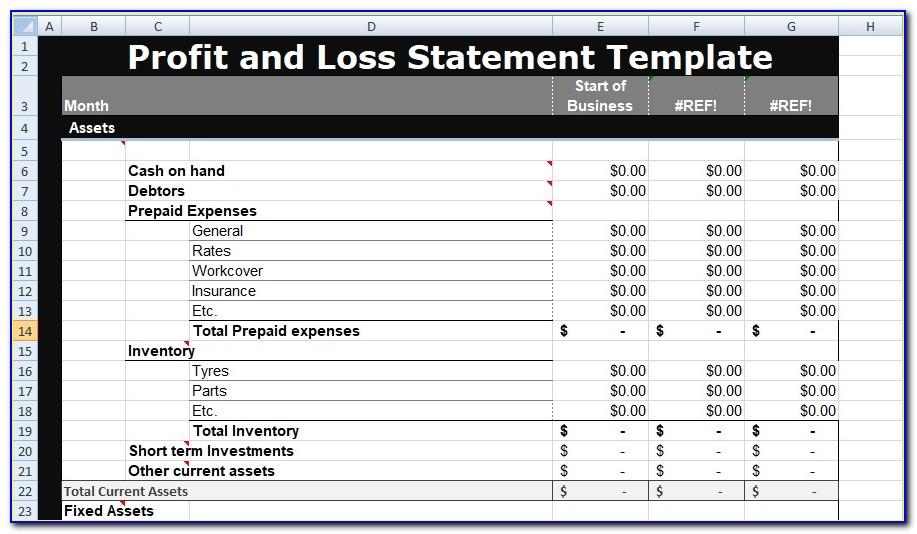 Projected Profit And Loss Statement Template