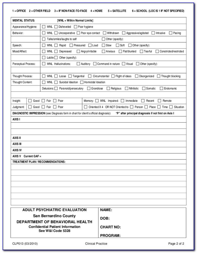 Psychiatric Admission Note Template