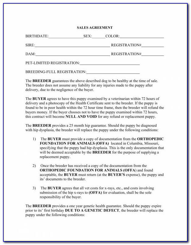 Puppy Sales Agreement Template