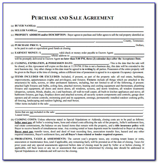 Purchase And Sale Agreement Form