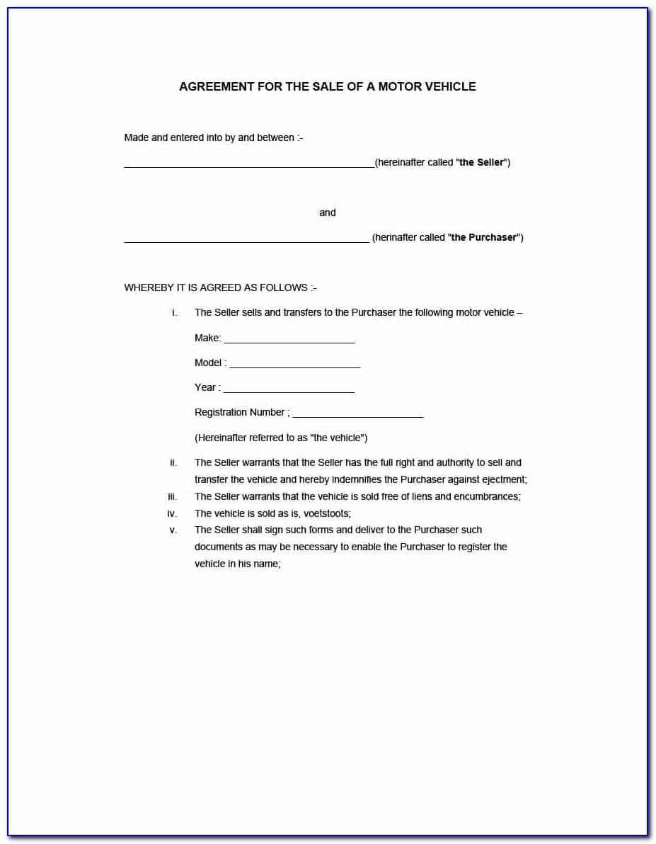 Purchase And Sale Agreement Template South Africa